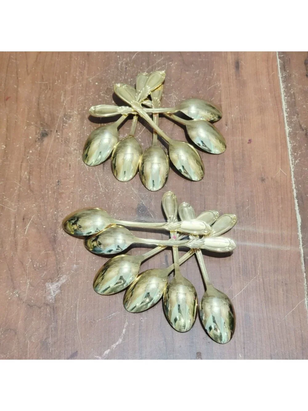 12 Piece Gold Electroplated Teaspoons Classic Plume Marked Stainless Steel Korea